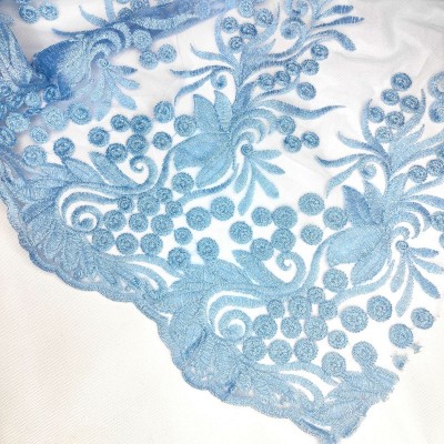 Double Edge Scallop Embroidered Glitter Lace - Baby Blue