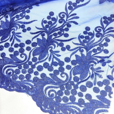 Double Edge Scallop Embroidered Glitter Lace - Royal Blue