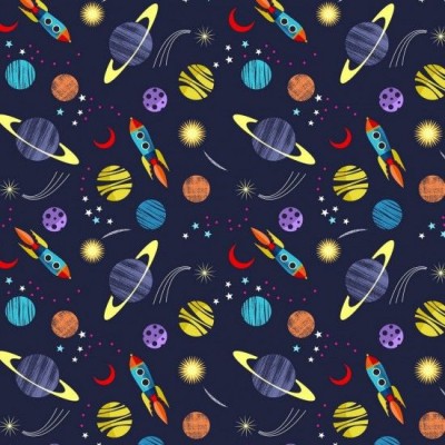 100% Cotton Print Fabric by Nutex - Space Explorers Navy
