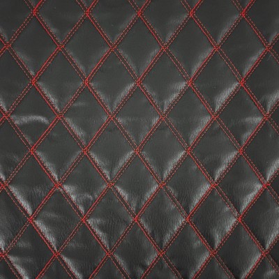 Stitched Leatherette Leather Vinyl Fabric - Black with Red