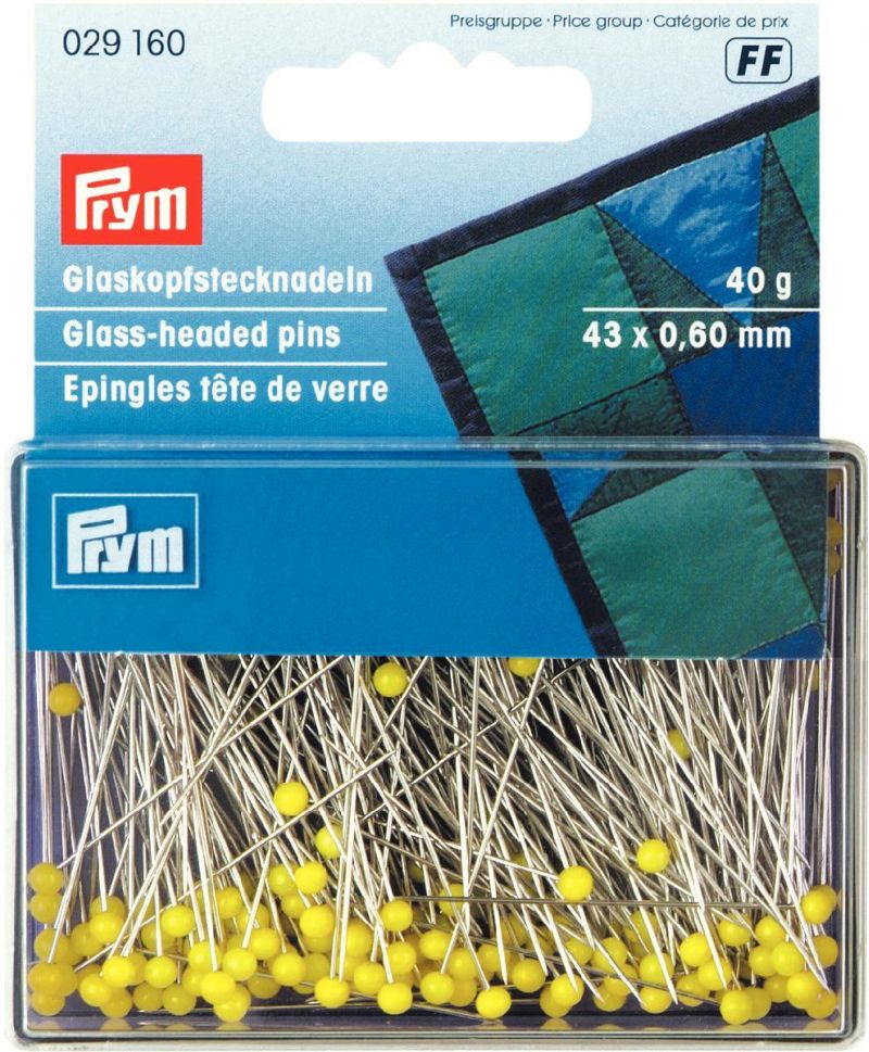 Prym Glass-headed Pins 0.60 x 43mm Yellow Heads