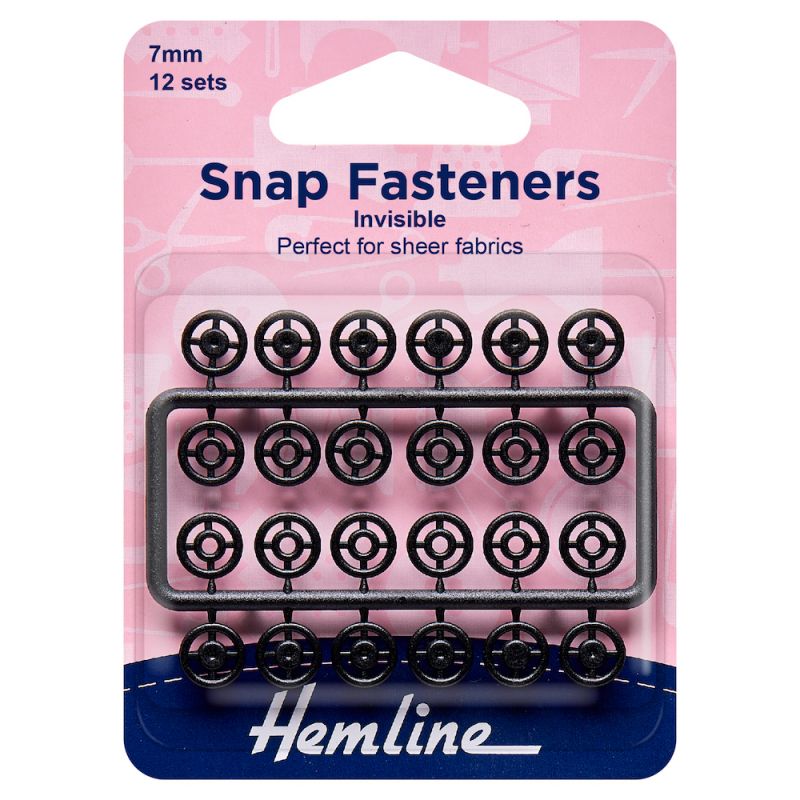 Hemline Snap Fasteners Sew-on Black (Invisible) 7mm Pk of 12