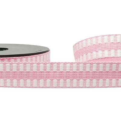 30mm Cotton Mix Tile Stripe Webbing - Pink / 