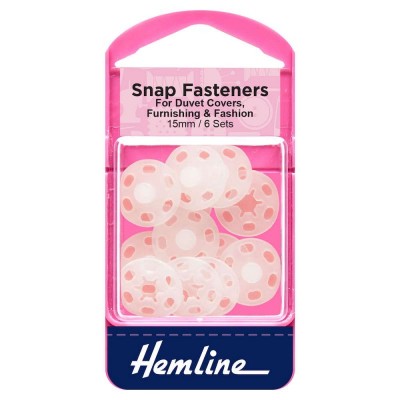 Hemline Snap Fasteners Sew-on Clear (Plastic) 15mm Pack of 6