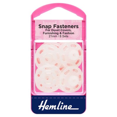 Hemline Snap Fasteners Sew-on Clear (Plastic) 21mm Pk of 6