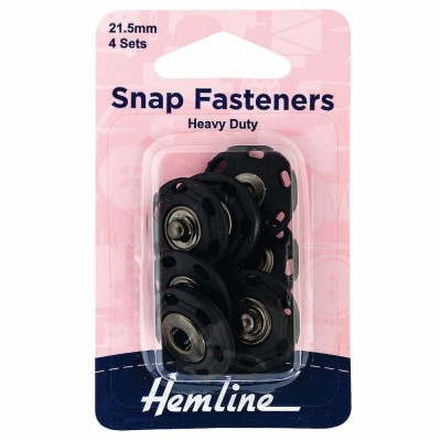 Hemline Snap Fasteners Sew-on Plastic 21.5mm Black Pk of 4
