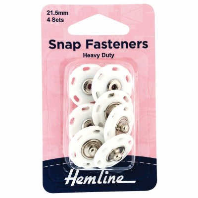 Hemline Snap Fasteners Sew-on Plastic 21.5mm White Pk of 4
