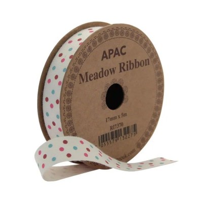 FULL ROLL Meadow Ribbon Burgundy, Pink & Turquoise (17mm x 5m)