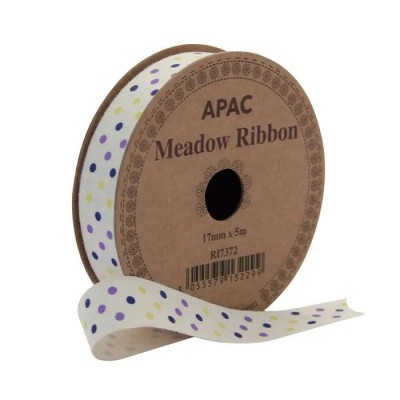 FULL ROLL Meadow Ribbon Lilac, Navy & Yellow (17mm x 5m)