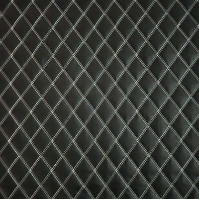 Stitched Leatherette Leather Vinyl Fabric - Black with White