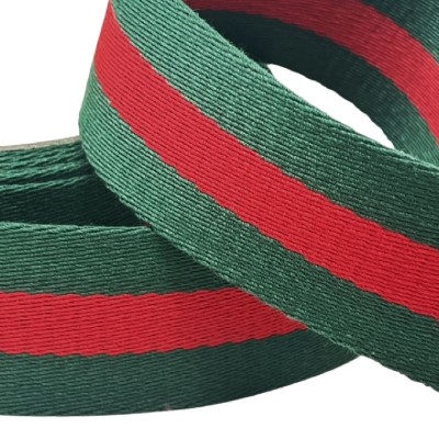 Cotton / Polyester Webbing - 50mm - Striped Red & Green