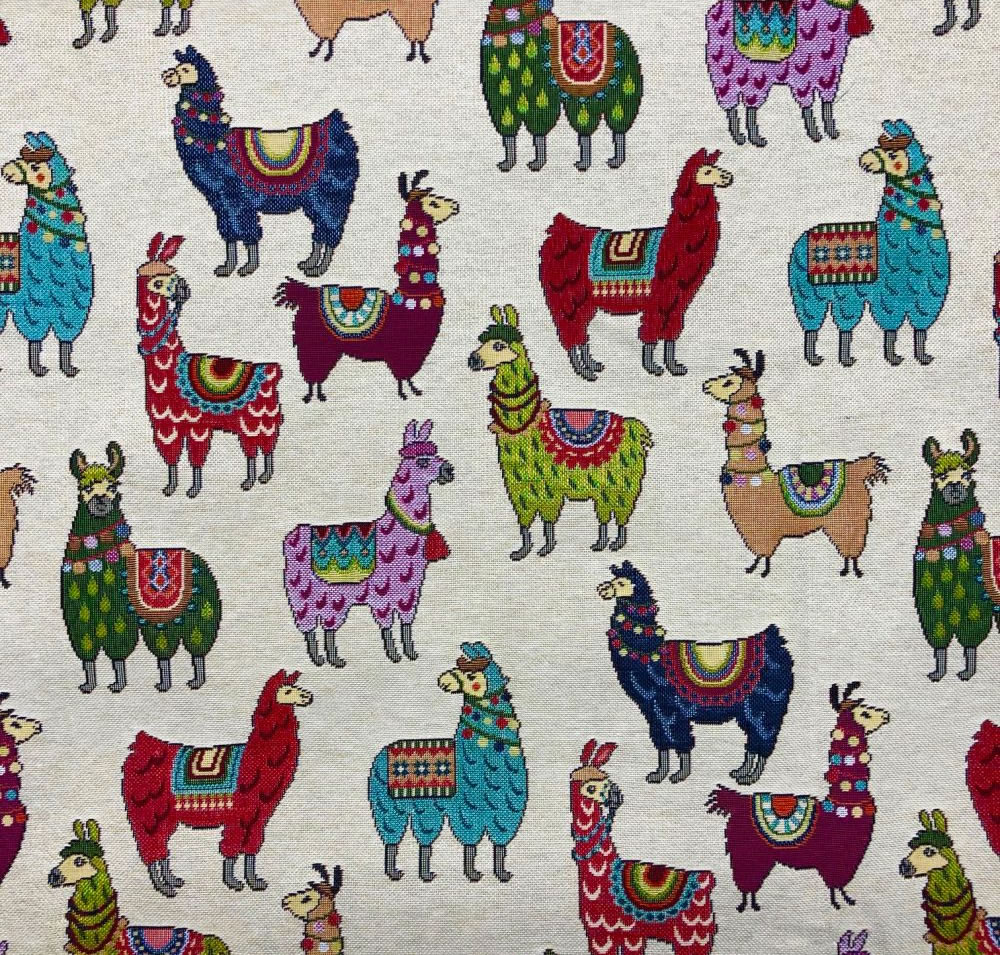 tapestry fabric llama print